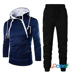 Mens Sweatsuit 2 Piece Hoodie Drawstring Zipper Solid Color