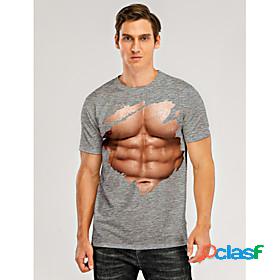 Mens T shirt Graphic 3D Muscle 3D Print Round Neck Daily