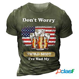 Mens T shirt Graphic Flag Letter 3D Print Crew Neck Casual