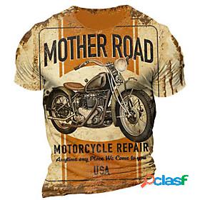 Mens T shirt Graphic Motorcycle Letter 3D Print Crew Neck