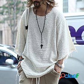 Mens T shirt Shirt Solid Colored Collar Round Neck Casual