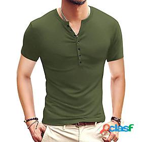 Mens T shirt Solid Color Button Down Collar Daily Outdoor