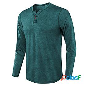 Mens T shirt Solid Color Henley Casual Daily Long Sleeve