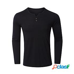Men's T shirt Solid Color V Neck Casual Daily Long Sleeve