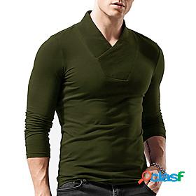 Mens T shirt Solid Color V Neck Street Casual Long Sleeve