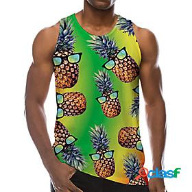 Mens Tank Top Undershirt Pineapple 3D Print Crew Neck Daily