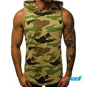 Men's Tank Top Vest Shirt Camo / Camouflage Letter Hooded