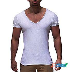 Mens Tee T shirt Solid Color Round Neck V Neck Fitness Gym