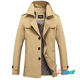 Mens Trench Coat Spring Fall Winter Daily Going out Long