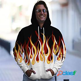 Mens Unisex Graphic Prints Flame Pullover Hoodie Sweatshirt