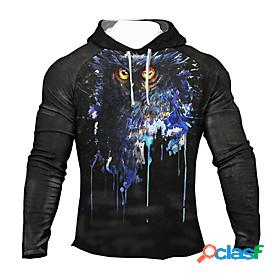 Mens Unisex Graphic Prints Owl Pullover Hoodie Sweatshirt