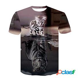 Mens Unisex Tee T shirt Shirt Cat 3D 3D Print Crew Neck
