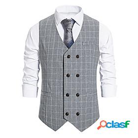 Mens Vest Tartan non-printing Button-Down Casual Short