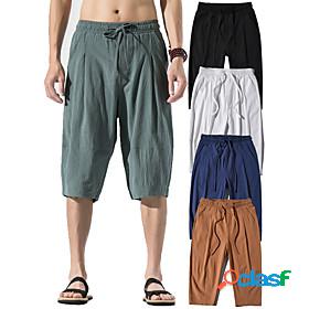 Mens Yoga Shorts Capri Pants Bottoms Drawstring Pocket Solid