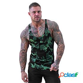 Mens Yoga Top Tank Top Summer Camo / Camouflage Red Army