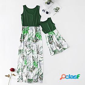 Mommy and Me Dress Floral Ruched Green Maxi Sleeveless Basic