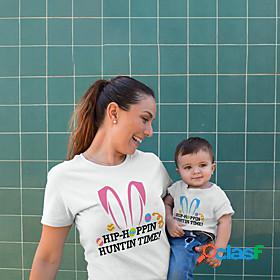 Mommy and Me Easter T shirt Tops Causal Bunny Letter Print