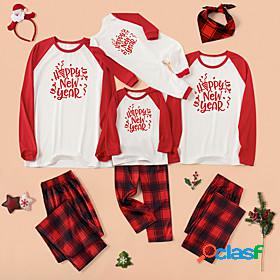 New Year Pajamas Family Look Daily Plaid Letter Patchwork