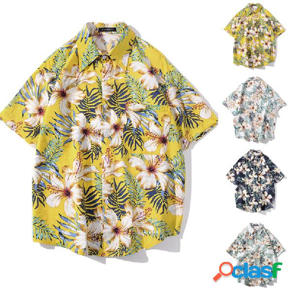 Outdoor Men Hawaiian Camicia Manica corta Stampa floreale