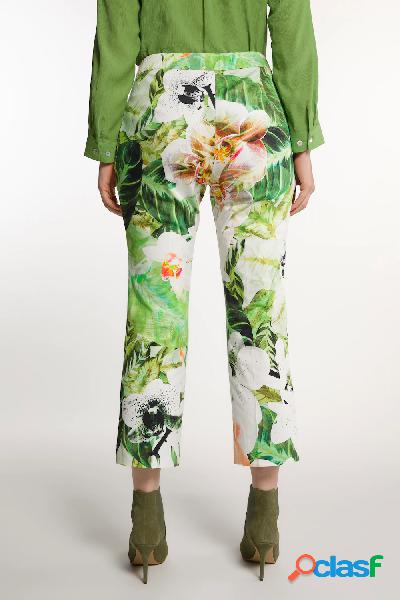 Pantaloni boot cut a 7/8 con orchidee, pieghe e tasche con