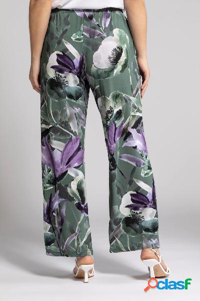 Pantaloni di tessuto fluente, fiori ad acquerello, taglio