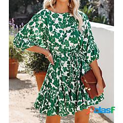 Per donna Abito linea A Abito al ginocchio Verde Giallo