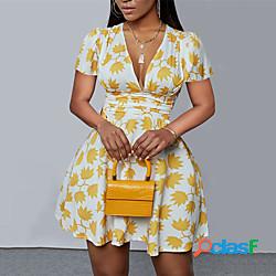 Per donna Abito linea A Mini abito corto Giallo Manica corta