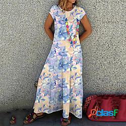 Per donna Abito linea A Vestito maxi Blu Manica corta