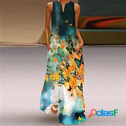 Per donna Abito linea A Vestito maxi Senza maniche Farfalla