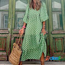 Per donna Abito linea A Vestito maxi Verde Manica a 3/4