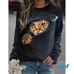 Per donna Felpa Maglione Gatto 3D Animali Stampa Informale