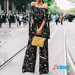 Per donna Tuta Schiena scoperta Tasche Floreale Senza