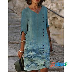 Per donna Vestito a trapezio Abito al ginocchio Verde Blu
