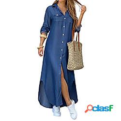 Per donna Vestito a trapezio Vestito maxi Blu denim Stampa