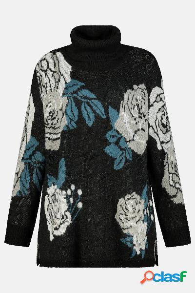 Pullover, Jacquard a fiori, collo alto da risvoltare,