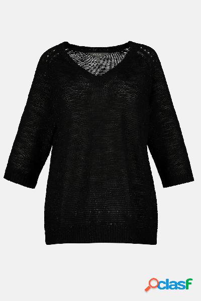 Pullover a punto ajour dalleffetto brillante, con scollo a V