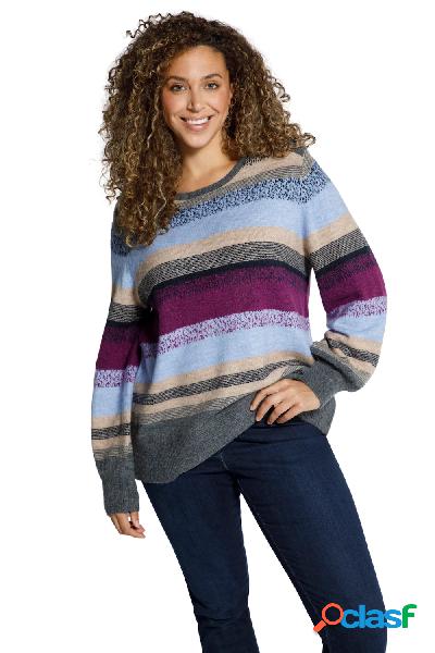 Pullover con righe, bottoni decorativi, scollo a girocollo e