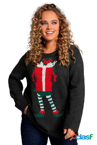 Pullover, elfo di Natale, maniche lunghe, maglia fine e