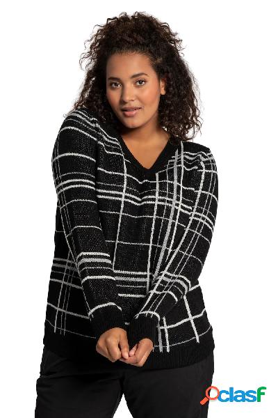 Pullover, fantasia a quadri, morbida maglia fine, Donna,