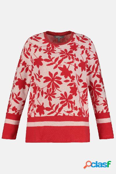 Pullover, fantasia floreale, righe alte, maniche lunghe,