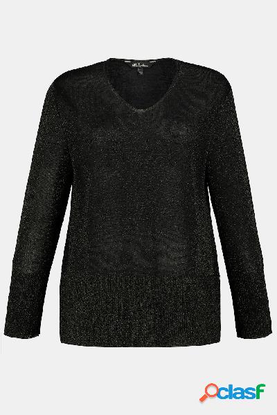 Pullover, maglia con effetto brillante, scollo a V, maniche