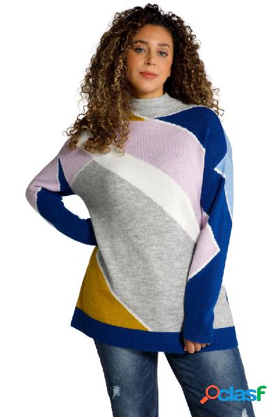 Pullover oversize con fantasia, colletto alto e maniche