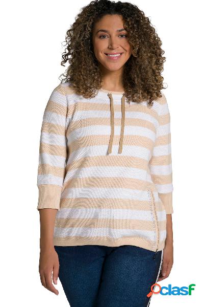 Pullover, righe marcate, colletto alto, zip, maniche a 3/4,