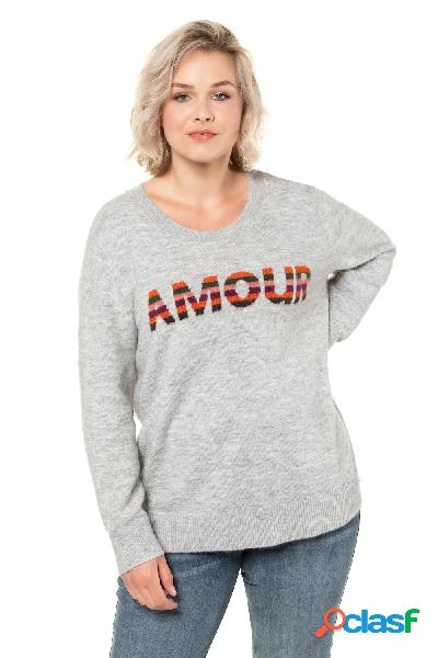 Pullover, scritta AMOUR, morbidissimo, Donna, Grigio,