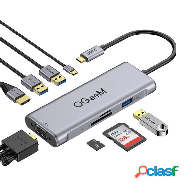 QGeeM UH08-5 8-in-1 USB Type-C Hub Docking Station Adapter
