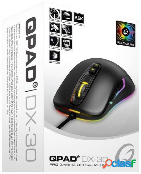 QPAD DX30 Mouse da gioco USB Ottico Nero, RGB 7 Tasti 500