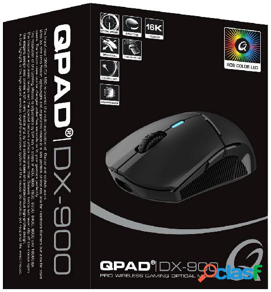 QPAD DX900 Mouse gaming wireless Senza fili (radio) Ottico