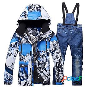 RIVIYELE Mens Ski Jacket with Bib Pants Outdoor Waterproof