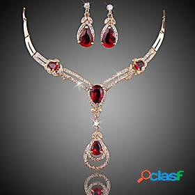 Red Jewelry Set Drop Earrings Pendant Necklace Crystal