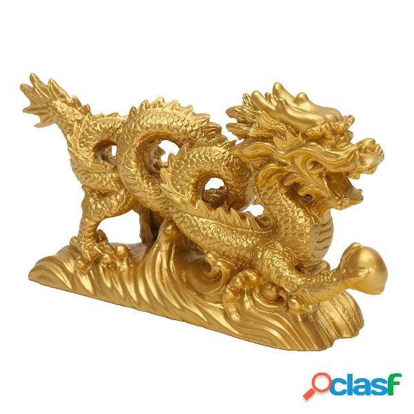 Resina oro Drago Figurine Statue Ornamenti cinese Geomancy